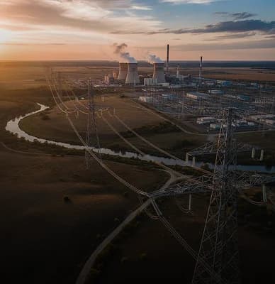 Linhas de transmissão partindo de uma usina de geração de energia