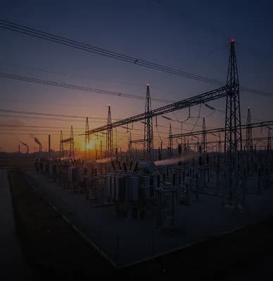 Subestação de energia elétrica ao entardecer